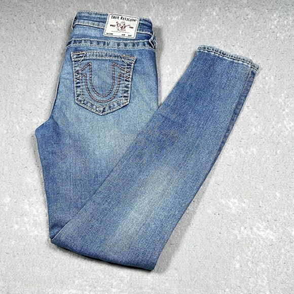 True Religion Jeans Womens Size 27 Blue Halle Mid Rise Super Skinny Pockets - Picture 1 of 16